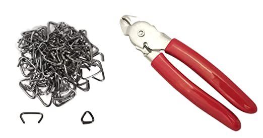 Professional Heavy Duty Hog Ring Pliers (with 3/4 Stainless Hog Rings - Sharp Tip
